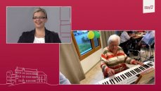 Standbild aus der Sendung: Liveschalte zu einer musikalischen Darbietung in einem Pflegeheim der Stiftung in Österreich. (Bild: bewegtbildwerft)